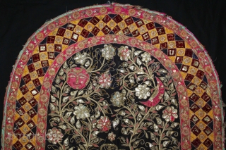 Jain Temple Hanging From Patan Gujarat,India.Circa.1900.Silver and gold embroidery Cotton-Velvet. Its size is 52cm X 66cm.(DSE03940).                 