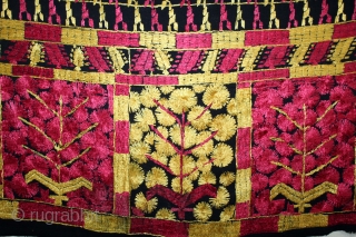 Indigo Sarpallu Phulkari From East(Punjab)India called As Sarpallu(Patang Design).Proper Kapurthala of Punjab India.Circa 1900. Floss Silk on Hand Spun Cotton khaddar Cloth.(DSL05040).           