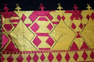 Indigo Sarpallu Phulkari From East(Punjab)India called As Sarpallu(Patang Design).Proper Kapurthala of Punjab India.Circa 1900. Floss Silk on Hand Spun Cotton khaddar Cloth.(DSL05040).           