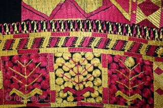 Indigo Sarpallu Phulkari From East(Punjab)India called As Sarpallu(Patang Design).Proper Kapurthala of Punjab India.Circa 1900. Floss Silk on Hand Spun Cotton khaddar Cloth.(DSL05040).           