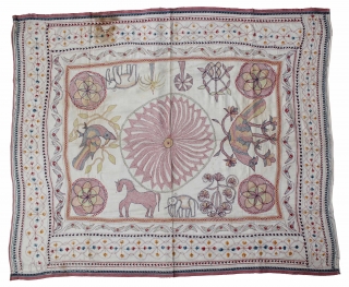 Vintage Kantha embroidery with cotton thread Kantha Probably From East Bengal(Bangladesh)Region India.C.1900.Its size is 96cm x 118cm.(DSL02090).                