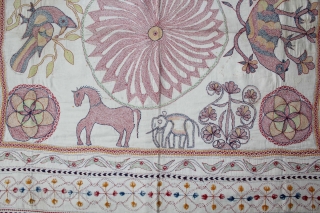 Vintage Kantha embroidery with cotton thread Kantha Probably From East Bengal(Bangladesh)Region India.C.1900.Its size is 96cm x 118cm.(DSL02090).                