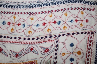 Vintage Kantha embroidery with cotton thread Kantha Probably From East Bengal(Bangladesh)Region India.C.1900.Its size is 96cm x 118cm.(DSL02090).                