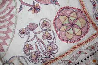 Vintage Kantha embroidery with cotton thread Kantha Probably From East Bengal(Bangladesh)Region India.C.1900.Its size is 96cm x 118cm.(DSL02090).                