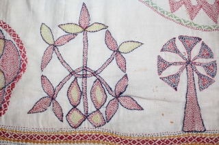 Vintage Kantha embroidery with cotton thread Kantha Probably From East Bengal(Bangladesh)Region India.C.1900.Its size is 96cm x 118cm.(DSL02090).                