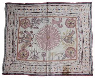 Vintage Kantha embroidery with cotton thread Kantha Probably From East Bengal(Bangladesh)Region India.C.1900.Its size is 96cm x 118cm.(DSL02090).                