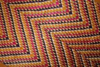 Phulkari From West(Pakistan)Punjab India Called As Panchrangi Lahariya Design. Beautiful colour Combination of Panchrangi (Five Coloured One) Bagh. Floss Silk on Hand Spun Cotton khaddar Cloth.(DSL03980).       