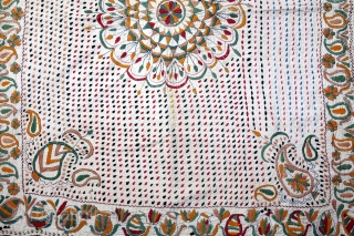 Kantha Quilted Embroidery with cotton thread Kantha Probably Jessore District,East Bengal(Bangladesh)region.India.C.1900.Its size is 82cm x 104cm.(DSL03990).
                 