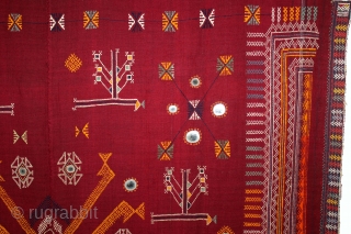 Shekhawati Bishnoi Wedding Shawl From Rajasthan India.C.1900.Very rare and interesting as the embroiderer imitated tie and dye(Bandhni).Embroidered by the Bishnoi community of Rajasthan. Embroidered on Hand Spun Cotton khaddar Cloth.Its size is  ...