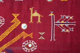Shekhawati Bishnoi Wedding Shawl From Rajasthan India.C.1900.Very rare and interesting as the embroiderer imitated tie and dye(Bandhni).Embroidered by the Bishnoi community of Rajasthan. Embroidered on Hand Spun Cotton khaddar Cloth.Its size is  ...
