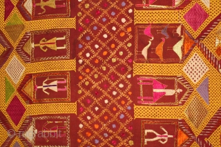 Vintage phulkari from East India Punjab Called As Darshan Darwaja.Rare Figurative Design with Guru Gobind Sing .One of the rare design in Indian Phulkari.(DSC01500).         