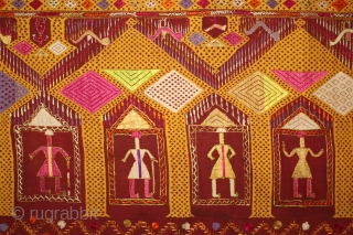 Vintage phulkari from East India Punjab Called As Darshan Darwaja.Rare Figurative Design with Guru Gobind Sing .One of the rare design in Indian Phulkari.(DSC01500).         