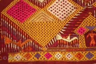 Vintage phulkari from East India Punjab Called As Darshan Darwaja.Rare Figurative Design with Guru Gobind Sing .One of the rare design in Indian Phulkari.(DSC01500).         