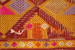 Vintage phulkari from East India Punjab Called As Darshan Darwaja.Rare Figurative Design with Guru Gobind Sing .One of the rare design in Indian Phulkari.(DSC01500).         