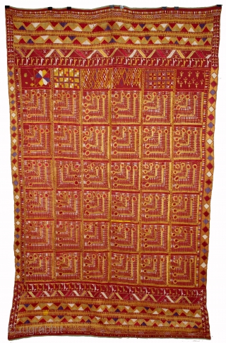 Phulkari from East(Punjab) India Called As Mor Pankh Design phulkari. One of the rare design in Indian Phulkari.(DSL02120)               