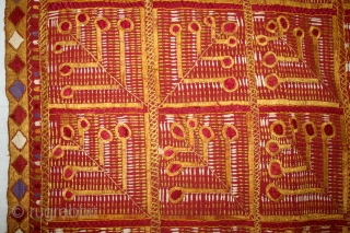 Phulkari from East(Punjab) India Called As Mor Pankh Design phulkari. One of the rare design in Indian Phulkari.(DSL02120)               