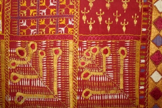 Phulkari from East(Punjab) India Called As Mor Pankh Design phulkari. One of the rare design in Indian Phulkari.(DSL02120)               