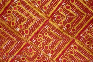 Phulkari from East(Punjab) India Called As Mor Pankh Design phulkari. One of the rare design in Indian Phulkari.(DSL02120)               