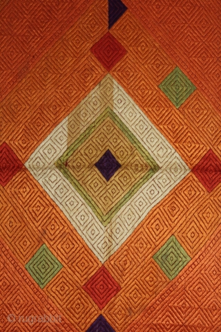 Phulkari From West (Pakistan)Punjab India Called As Vari-Da-Bagh.Rare Design Ghunghat.Floss Silk on Hand Spun Cotton khaddar.This bagh was gifted to the bride by her in-laws when she was entering their house, her  ...