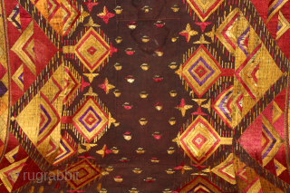 Sarpallu Phulkari From East(Punjab)India called As Sarpallu(Patang Design).Proper Kapurthala of Punjab India.Circa 1900. Floss Silk on Hand Spun Cotton khaddar Cloth.
Its size is 130cm X 204cm.(DSC06050).Please email me at indianarts1369@gmail.com   
