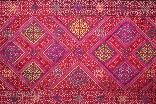 Embroidered Pillow-Cover Swat Valley From (Pakistan) India.Early 20th Century.Embroidered with Floss Silk on Hand Spun Cotton.Its size is 39cm X 92cm.(DSL03440).            