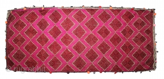 Embroidered Pillow-Cover Swat Valley From (Pakistan) India.Early 20th Century.Embroidered with Floss Silk on Hand Spun Cotton.Its size is 39cm X 92cm.(DSL03440).            