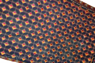 Indigo Phulkari From East(Punjab)India Called As Burfi phulkari.Rare Figure Design.Floss Silk on Hand Spun Cotton khaddar Cloth.Its size is 125cm x 240cm.(DSL04070).           