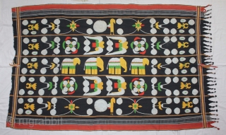 Naga Man’s Shawl from Manipur region India. Manipur for use by Eastern Angami Nagas,C.1930.Cotton embroidered with floss silk. Its size is W-117cm x L-190cm.(DSL05290).         