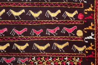 Folk Phulkari From East(Punjab)India.C.1900.Rare Birds Design.Floss Silk on Hand Spun Cotton khaddar Cloth.(DSL03450).                    