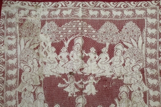 Pichwai of Cotton Lace Net,of Raas From Germany,Made for Indian Market C.1900.Its size is 75cm x 80cm.(DSLE05310).                