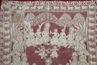 Pichwai of Cotton Lace Net,of Raas From Germany,Made for Indian Market C.1900.Its size is 75cm x 80cm.(DSL05310).                