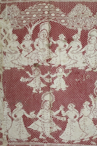 Pichwai of Cotton Lace Net,of Raas From Germany,Made for Indian Market C.1900.Its size is 75cm x 80cm.(DSL05310).                