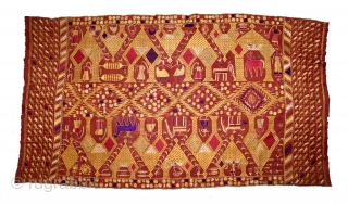 Phulkari From East (Punjab) India Called As Darshan Darwaja Phulkari.C.1900.Floss Silk on Hand Spun Cotton khaddar Cloth. Its size is 124cm X 222cm.(DSCE5780).          