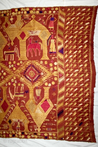 Phulkari From East (Punjab) India Called As Darshan Darwaja Phulkari.C.1900.Floss Silk on Hand Spun Cotton khaddar Cloth. Its size is 124cm X 222cm.(DSCE5780).          