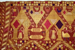 Phulkari From East (Punjab) India Called As Darshan Darwaja Phulkari.C.1900.Floss Silk on Hand Spun Cotton khaddar Cloth. Its size is 124cm X 222cm.(DSCE5780).          