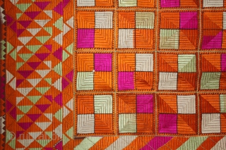 Phulkari From East(Punjab)India Called As Punjabi Bagh.Rare Design.Floss Silk on Hand Spun Cotton khaddar Cloth.Mind Condition.(DSL03470).                 