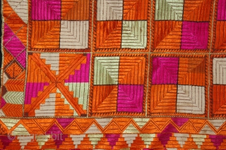 Phulkari From East(Punjab)India Called As Punjabi Bagh.Rare Design.Floss Silk on Hand Spun Cotton khaddar Cloth.Mind Condition.(DSL03470).                 
