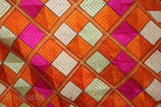 Phulkari From East(Punjab)India Called As Punjabi Bagh.Rare Design.Floss Silk on Hand Spun Cotton khaddar Cloth.Mind Condition.(DSL03470).                 