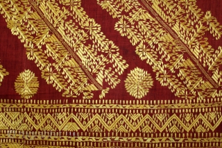 Vari-Da-Bagh From West (Pakistan) Punjab India Called As Vari-Da-Bagh.C.1900. Very Rare Different Design of Pallu and Different colour Nazar Buti. Floss Silk on Hand Spun Cotton khaddar Cloth. Its size is 128cm  ...