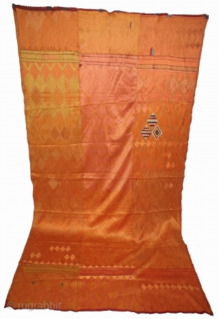 Vari-Da-Bagh From West (Pakistan) Punjab India Called As Vari-Da-Bagh.C.1900. Very Rare Different Design of Pallu and Different colour Nazar Buti. Floss Silk on Hand Spun Cotton khaddar Cloth. Its size is 135cm  ...