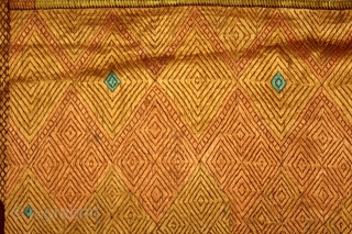 Vari-Da-Bagh From West (Pakistan) Punjab India Called As Vari-Da-Bagh.C.1900. Very Rare Different Design of Pallu and Different colour Nazar Buti. Floss Silk on Hand Spun Cotton khaddar Cloth. Its size is 135cm  ...