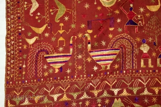 Folk Sainchi Phulkari From East(Punjab) India.Circa 1900.Hand Spun Cotton khaddar Cloth.(DSC05790).                      