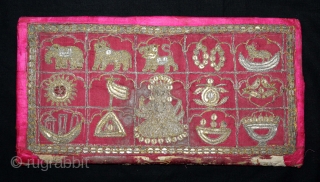 Jain Book Cover on (Silk) Jain Aari Work with Real (Zari) Embroidery From Kutch, Gujarat India.C.1900.Its size is 16cm X 30cm.(DSL03480).            