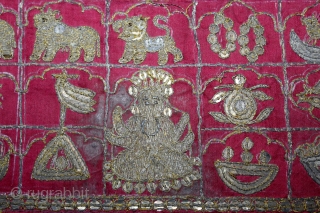 Jain Book Cover on (Silk) Jain Aari Work with Real (Zari) Embroidery From Kutch, Gujarat India.C.1900.Its size is 16cm X 30cm.(DSL03480).            