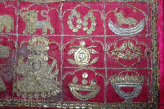 Jain Book Cover on (Silk) Jain Aari Work with Real (Zari) Embroidery From Kutch, Gujarat India.C.1900.Its size is 16cm X 30cm.(DSL03480).            