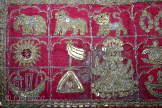 Jain Book Cover on (Silk) Jain Aari Work with Real (Zari) Embroidery From Kutch, Gujarat India.C.1900.Its size is 16cm X 30cm.(DSL03480).            