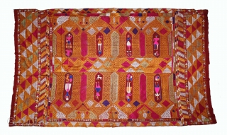 Phulkari From East (Punjab) India Called As Darshan Darwaja Phulkari.Floss Silk on Hand Spun Cotton khaddar Cloth. Its size is 146cm X 242cm.(DSL05330).          