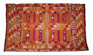 Phulkari From East (Punjab) India Called As Darshan Darwaja Phulkari.Floss Silk on Hand Spun Cotton khaddar Cloth. Its size is 146cm X 242cm.(DSL05330).          