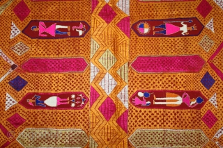 Phulkari From East (Punjab) India Called As Darshan Darwaja Phulkari.Floss Silk on Hand Spun Cotton khaddar Cloth. Its size is 146cm X 242cm.(DSL05330).          