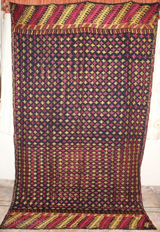 Vintage Phulkari from East (India) Punjab Indai Called As Indigo Black Star Buti,Very Rare Design of Phulkari.Good Condition.(DSC00460)               